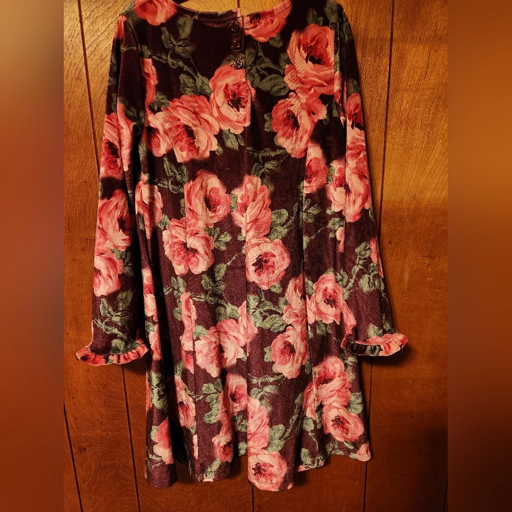 Gymboree Floral Dress - Pink & Green on Deep Burgundy Background, Size 7, NWOT